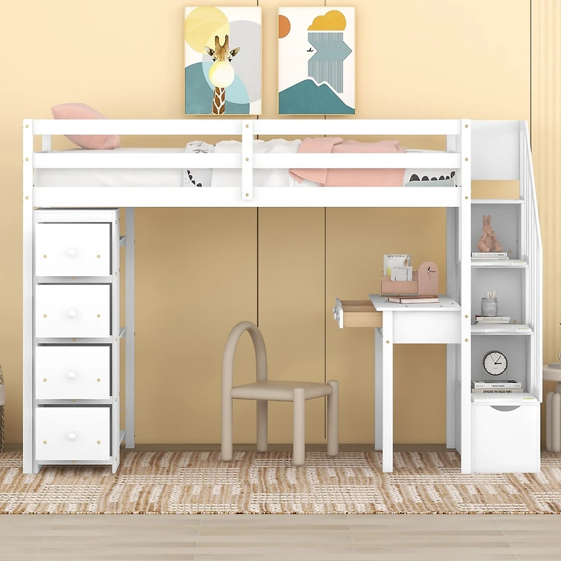 Streamdale Twin Loft Bed with Storage, Desk, and Stairs