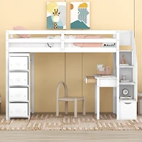 Streamdale Twin Loft Bed with Storage, Desk, and Stairs