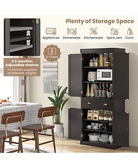 Gymax 72'' Kitchen Pantry Storage Cabinet Tall Freestanding Cupboard w/ 4 Doors Large Drawer Brown