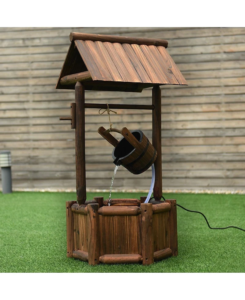 Slickblue Garden Rustic Wishing Well Wooden Water Fountain with Pump