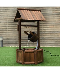 Slickblue Garden Rustic Wishing Well Wooden Water Fountain with Pump