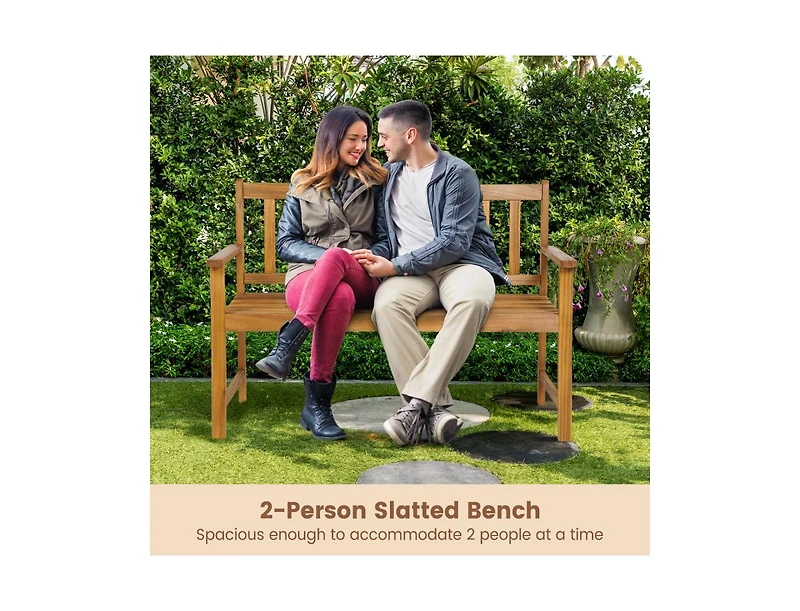 Slickblue 2-Person Outdoor Acacia Wood Bench with Backrest