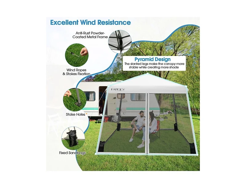 Slickblue 10 x 10 Feet Pop Up Canopy with with Mesh Sidewalls and Roller Bag