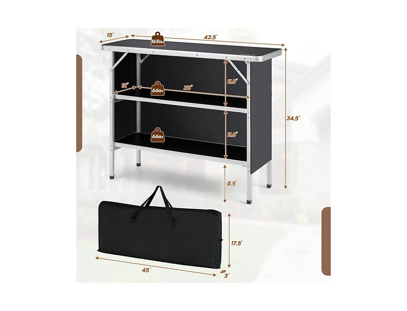 Slickblue Folding Camping Table with 2-Tier Open Shelves for Outdoor Bbq