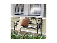 Slickblue Patio Garden Bench with Metal Frame and Slatted Seat-Black