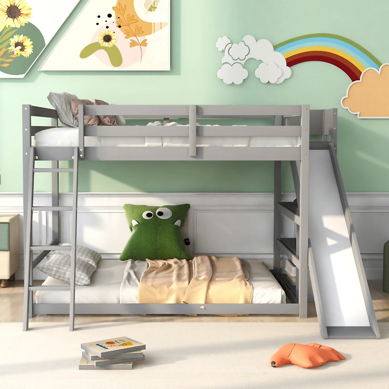 Streamdale Full Over Bunk Bed With Ladder, Slide And Shelves