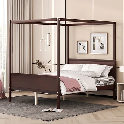 Streamdale Queen Canopy Platform Bed with Headboard (Espresso)