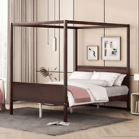 Streamdale Queen Canopy Platform Bed with Headboard (Espresso)