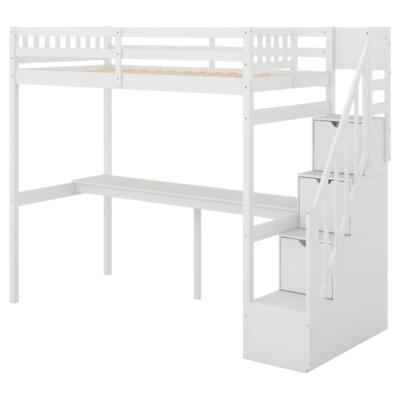 Streamdale Twin Size Loft Bed With Storage Staircase And Built-In Desk
