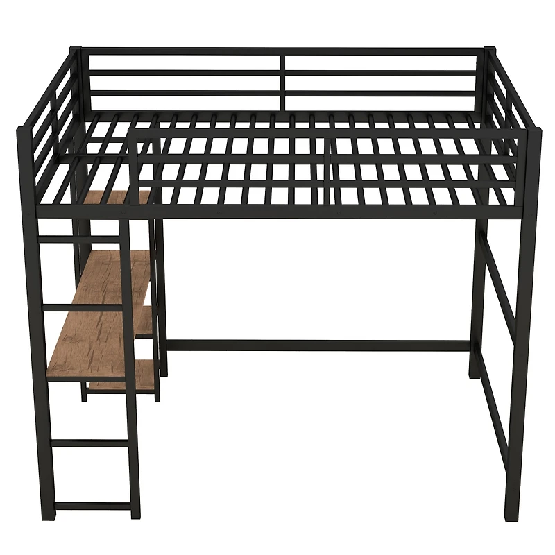 Simplie Fun Full Size Metal Loft Bed With Built-In Desk And Storage Shelves