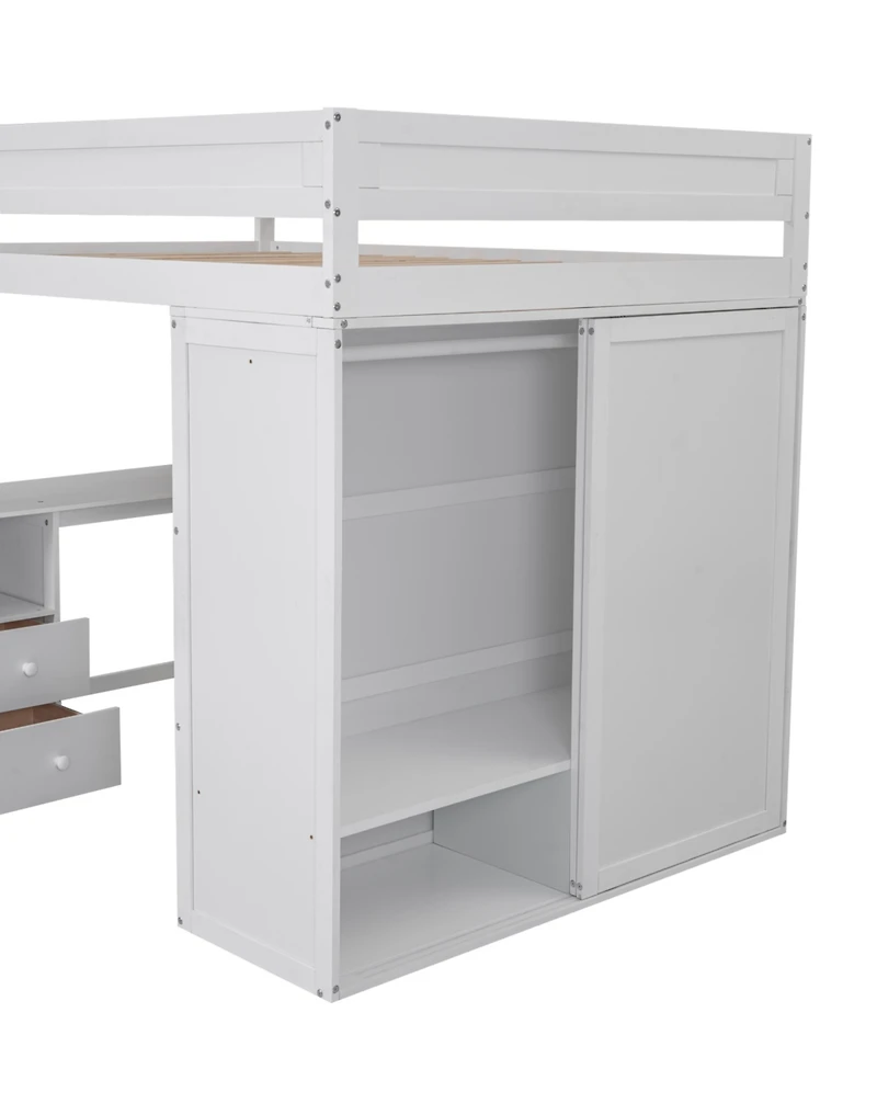 Simplie Fun Wood Full Size Loft Bed With Wardrobes And 2-Drawer Desk With Cabinet