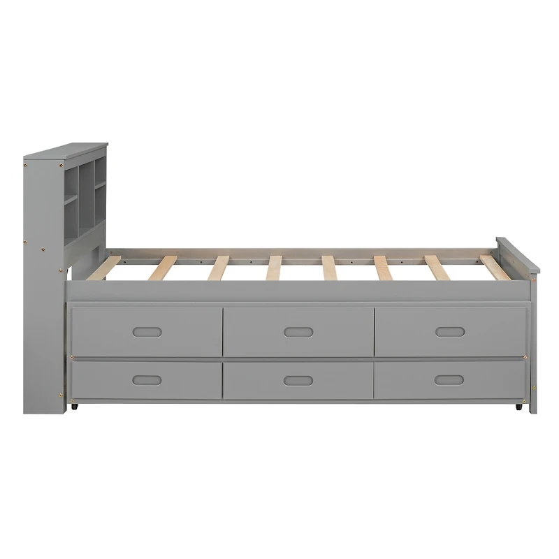 Streamdale Twin Bed with Storage Headboard, Trundle and Drawers