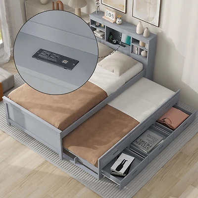 Streamdale Twin Bed with Storage Headboard, Trundle and Drawers