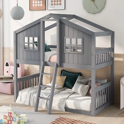 Streamdale Twin Over House Bunk Bed With Ladder, Wood