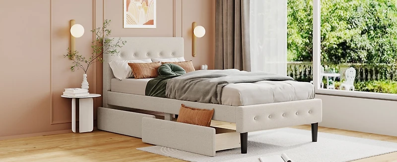 Streamdale Twin Upholstered Platform Bed With 2 Drawers