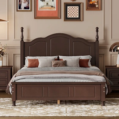 Streamdale White Retro Platform Bed with Wood Slats