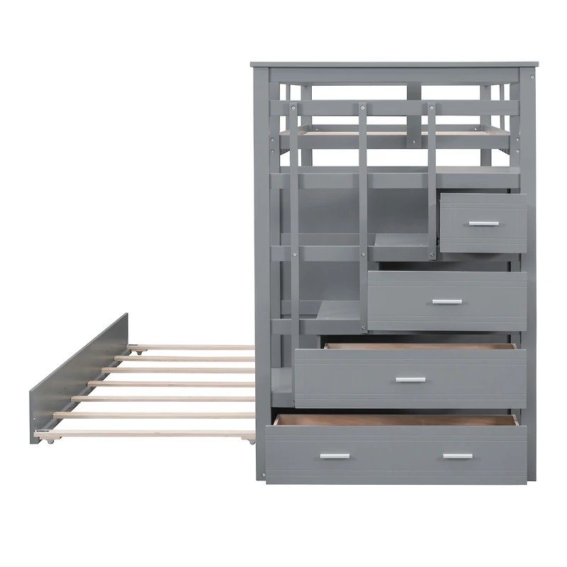 Streamdale Twin Over Bunk Bed With Trundle And Staircase, White
