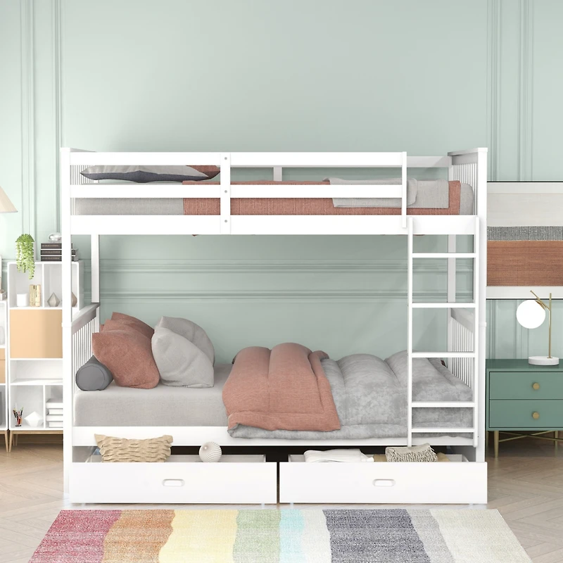 Streamdale Twin-Over-Twin Bunk Bed With Ladders And Two Storage Drawers