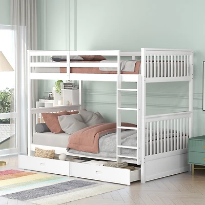 Streamdale Twin-Over-Twin Bunk Bed With Ladders And Two Storage Drawers