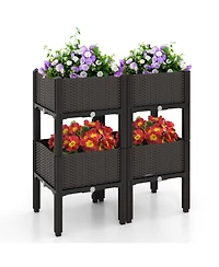 Slickblue 2 Set Elevated Plastic Raised Garden Bed Planter Kit for Flower Vegetable Grow-Brown