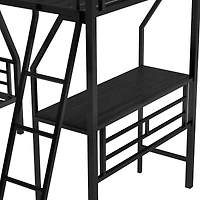 Streamdale Furniture Twin Over Full Bunk Bed With A Twin Size Loft Bed Attached, With A Desk, Metal