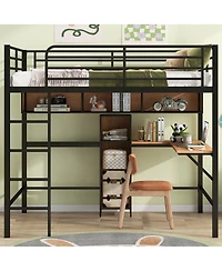 Simplie Fun Full Size Metal & Wood Loft Bed With L - Shaped Desk And Shelves