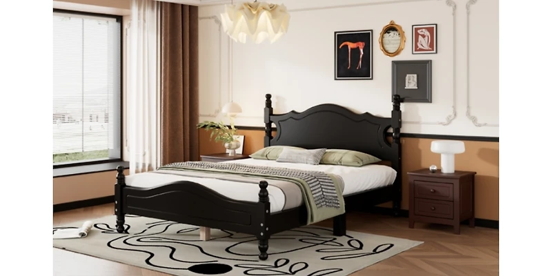 Streamdale Retro Platform Bed with Wooden Slat Base