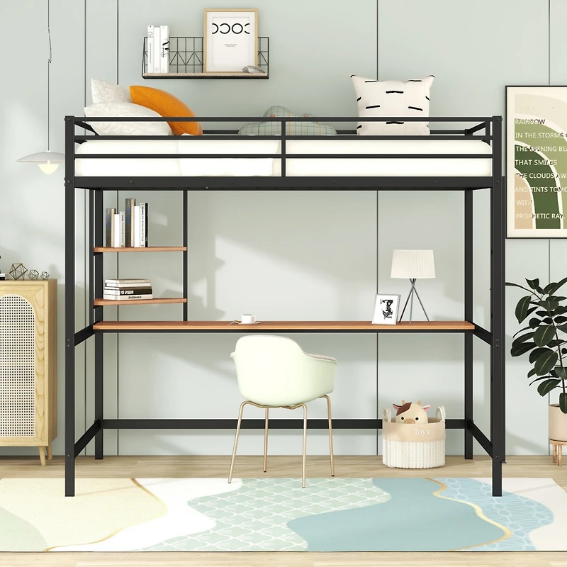 Streamdale Full Metal Loft Bed With Desk And Shelves