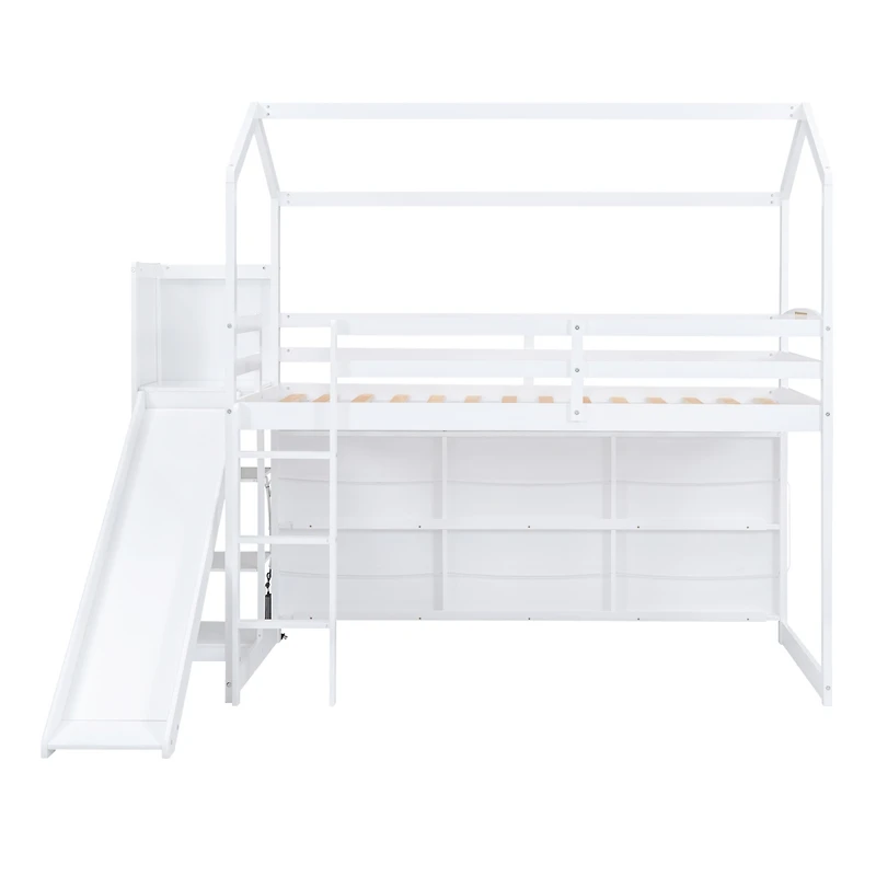 Streamdale Twin Loft Bed with Slide, Shelves, Light
