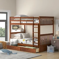 Streamdale Twin-Over-Twin Bunk Bed With Ladders And Two Storage Drawers