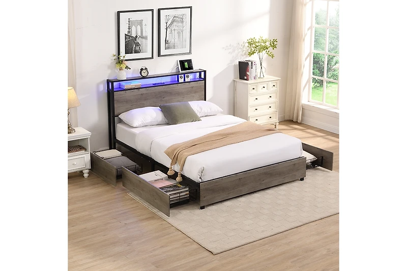 Streamdale Queen bed frame with charging headboard