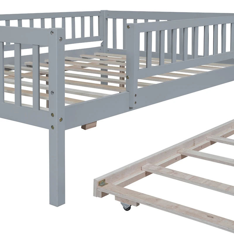 Streamdale Full Wood Daybed With Trundle And Fence Guardrails