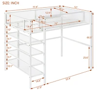 Streamdale Twin Size Metal Loft Bed With 4Tier Shelves And Storage, White