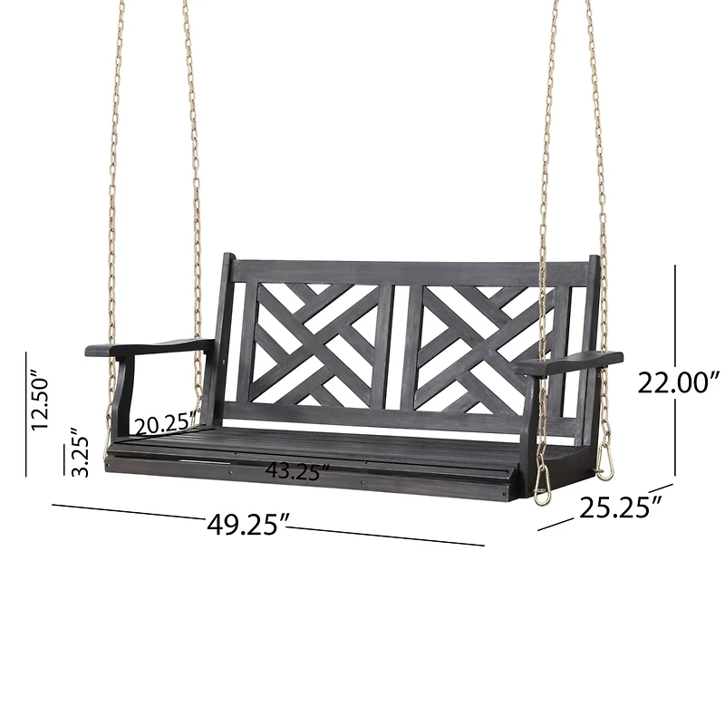 Simplie Fun Acacia Wood Porch Swing with Classic Slatted Seating