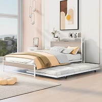 Streamdale Metal Platform Bed Frame w/ Trundle, Usb Ports
