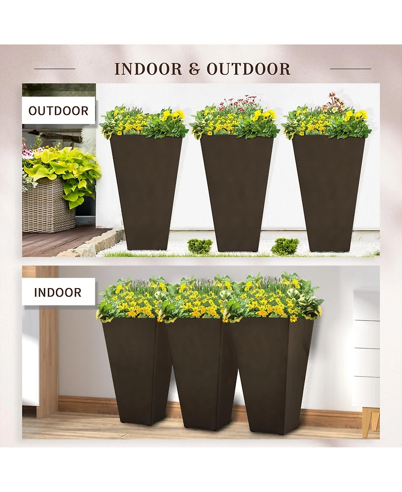 Tall Square Planter with Drainage Holes, Indoor and Outdoor