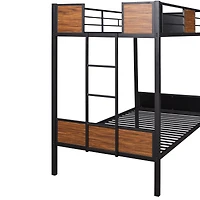 Simplie Fun Twin-Over-Twin Bunk Bed Modern Style Steel Frame Bunk Bed With Safety Rail, Built-In Ladder