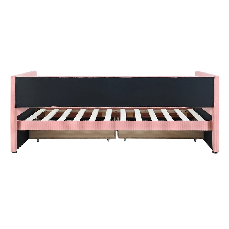 Streamdale Twin Size Corduroy Daybed With Two Drawers And Wood Slat