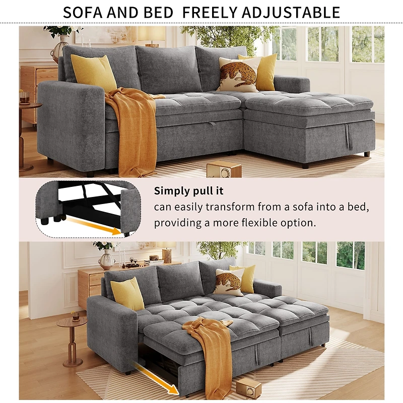 Streamdale Furniture Modern Chenille Fabric Corner Sofa Bed with Storage