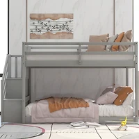 Streamdale Twin Over Twin Floor Bunk Bed, Ladder With Storage