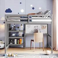 Streamdale Full Wooden Loft Bed With Shelves, Desk And Writing Board