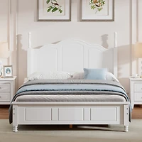 Streamdale White Retro Platform Bed with Wood Slats