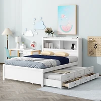 Streamdale Full Platform Bed With Trundle, Drawers And Usb Plugs, White