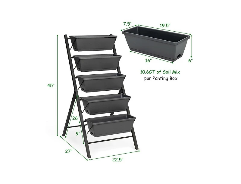 Slickblue 5-Tier Raised Garden Bed with Water Drainage for Flowers Vegetables