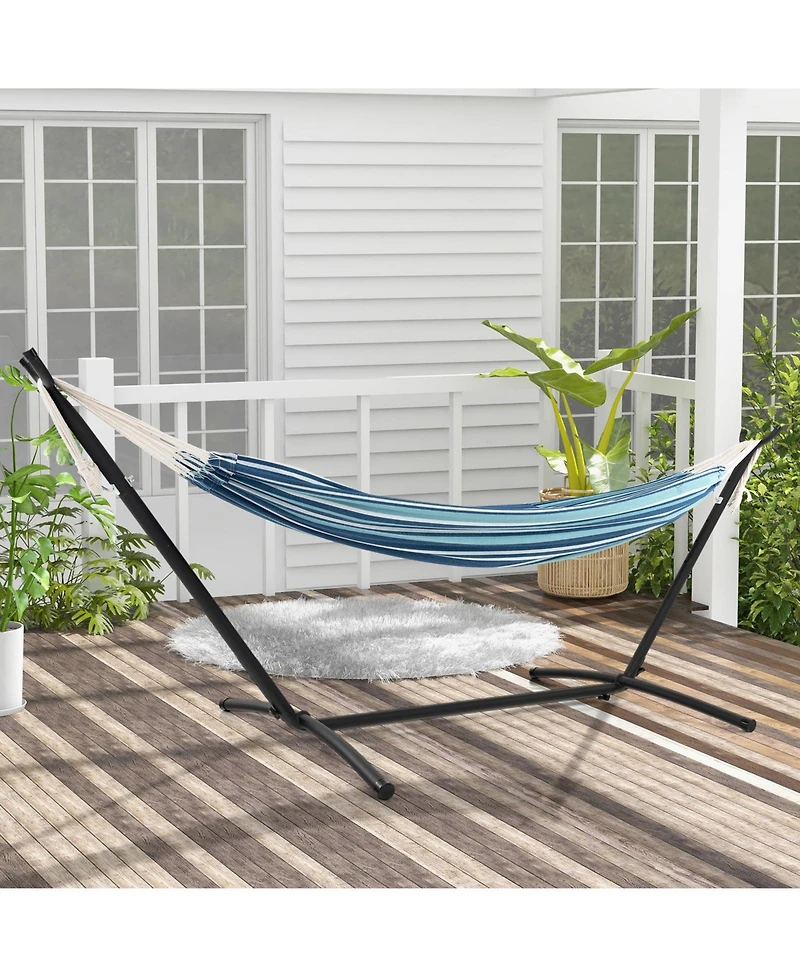 Slickblue Portable Indoor Outdoor 2-Person Double Hammock Set with Stand and Carrying Cases-Blue