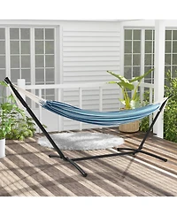 Slickblue Portable Indoor Outdoor 2-Person Double Hammock Set with Stand and Carrying Cases-Blue