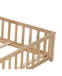 Simplie Fun Montessori Floor Bed with Fence and Door for Kids