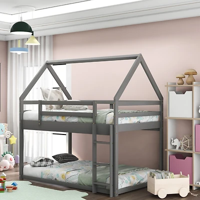 Streamdale Furniture Twin Over Low Bunk Bed, House Bed With Ladder