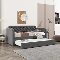 Velvet Upholstered Daybed with Trundle and Usb Charging