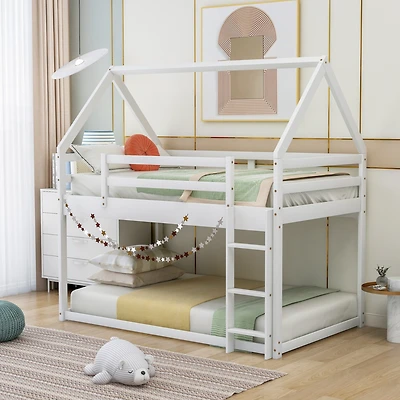Streamdale Furniture Twin Over Low Bunk Bed, House Bed With Ladder